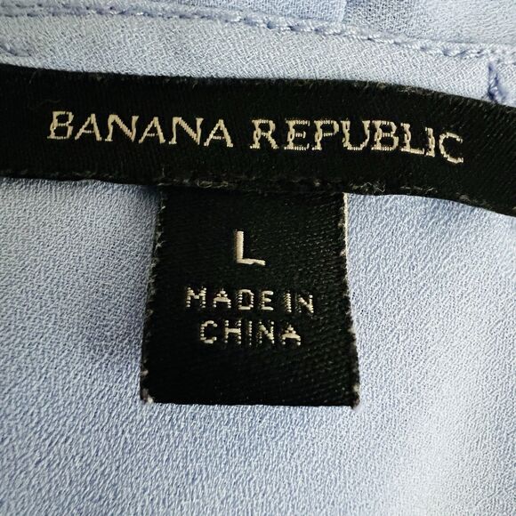 Banana Republic Blue Ruffle Sleeve Chiffon Soft Flowy Blouse - Size Large - Picture 7 of 8